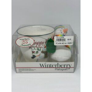 Pfaltzgraff Winterberry "Happy Holiday" Snowman Mug & Rainbow Ornament Set 20 oz